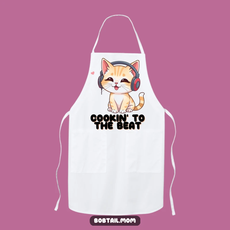 Funny Bobtail Cat Headphones Apron: Cook to Your Own Beat
