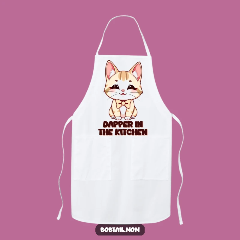Funny Bobtail Cat Bowtie Apron: Chef's Charming Smiling Feline Wear, Perfect Funny Gift