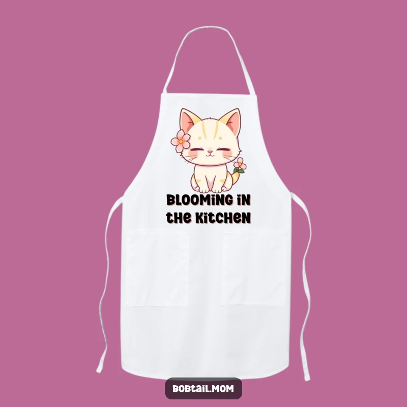 Funny Bobtail Cat Flower Apron: Serene Kitchen Style, Chic Funny Gift