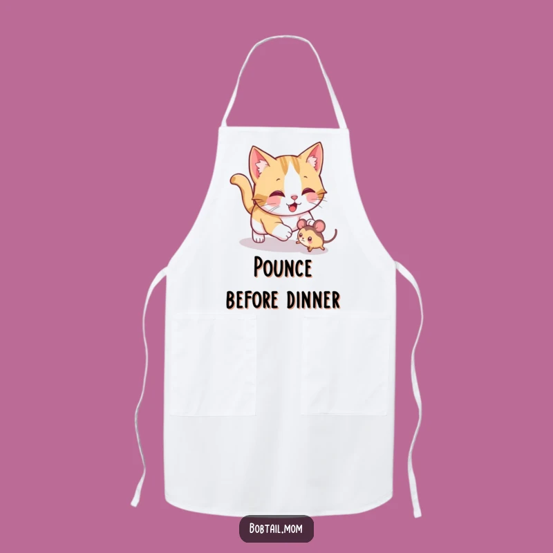 Funny Bobtail Cat Pounce Apron: Cook with Playful Energy and Hunter Design Gift
