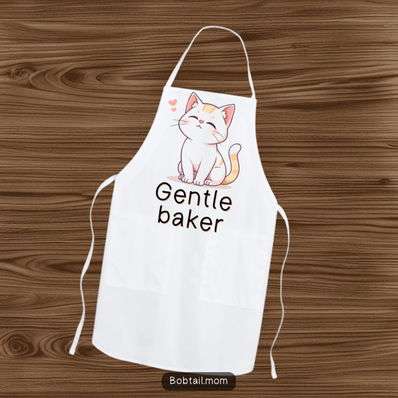 Funny Bobtail Cat Apron showcasing a Bobtail cat with a gentle tail swish and soft meow, bringing sweet charm to cooking.