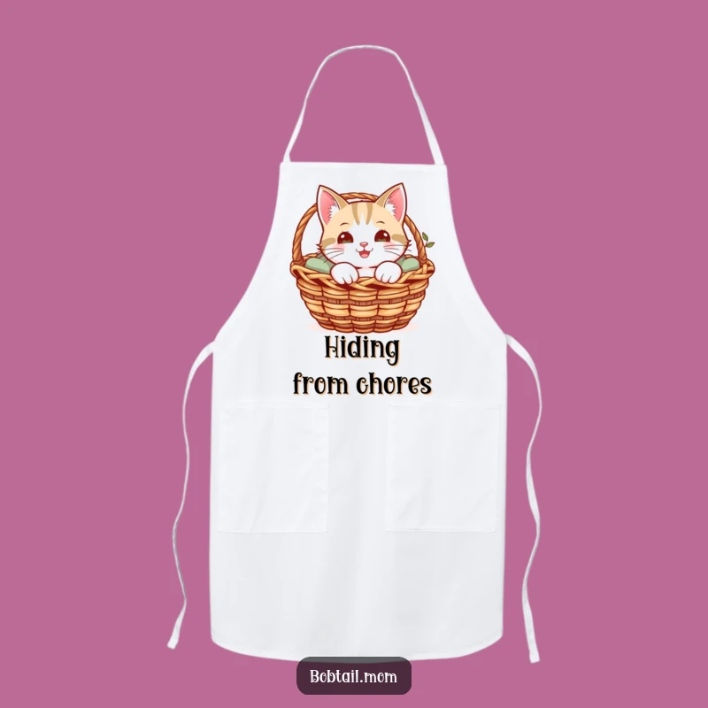 Funny Bobtail Cat Kitchen Apron: Cheerful Cat Peeking Out
