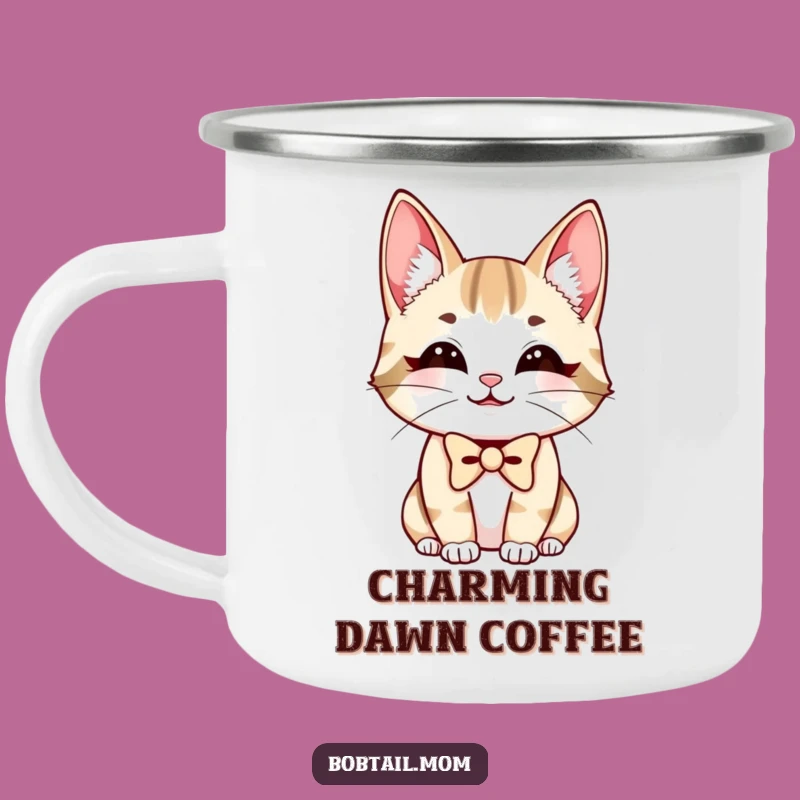 Funny Bobtail Cat Bowtie Camping Mug: Adventure Smiling Feline Cup, Perfect Funny Gift