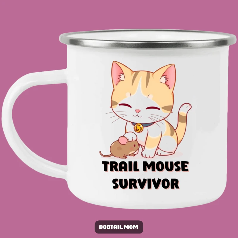 Durable Funny Bobtail Cat Mouse Camping Mug: Playful Adventures with Every Sip