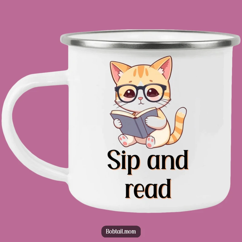 Funny Bobtail Cat Campfire Mug: Sip Your Brew with a Literary Explorer
