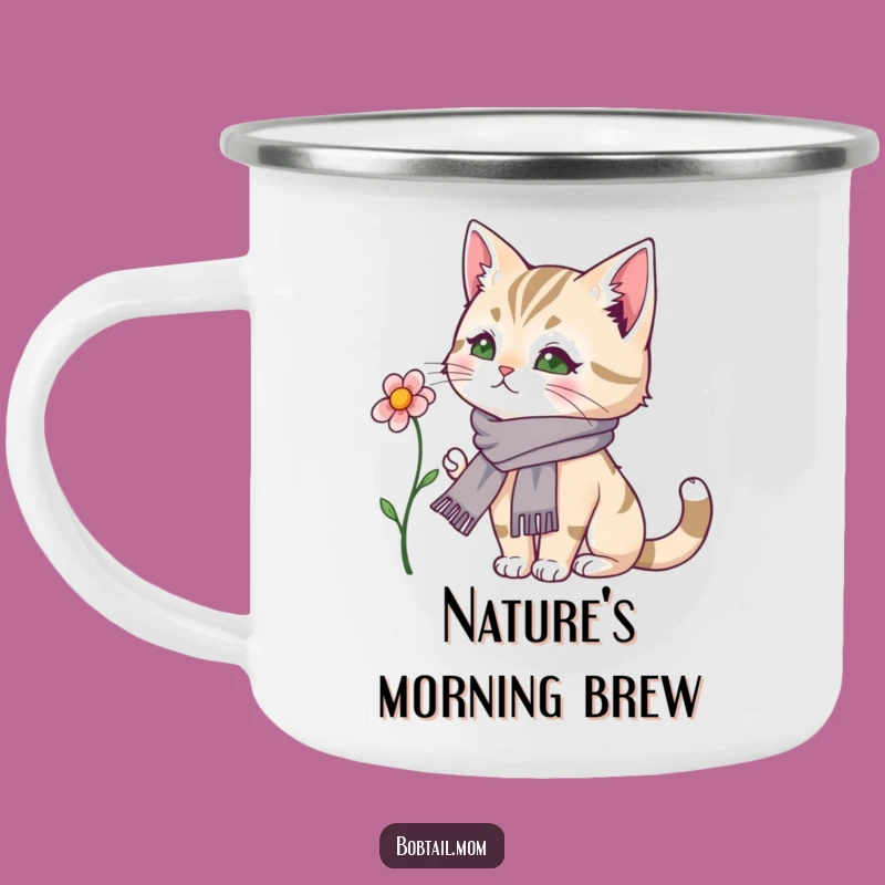 Funny Bobtail Cat Camping Mug: Dainty Scarf Floral Explorer Mug, Rugged Funny Gift