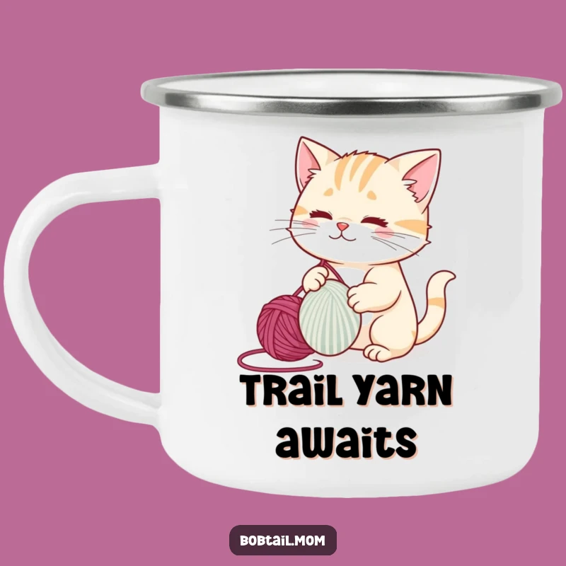 Funny Bobtail Cat Camping Mug: Playful Yarn Adventures Outdoors Gift