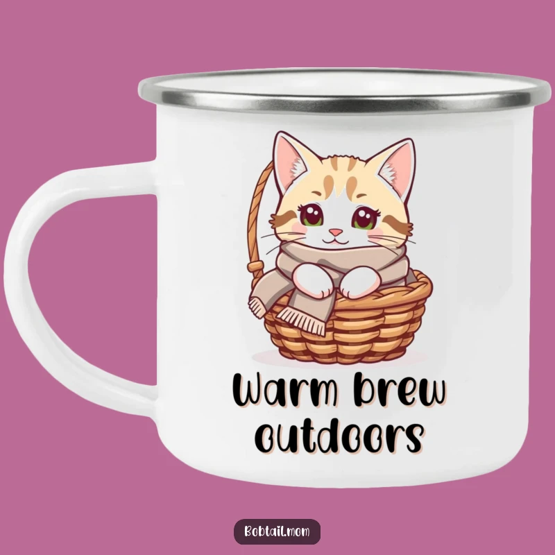 Funny Bobtail Cat Scarf Camping Mug - Cozy Kitty Adventure Gift