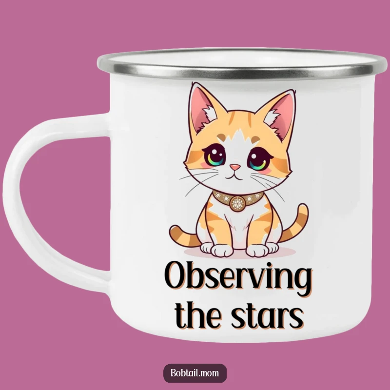 Funny Bobtail Cat Sparkly Camping Mug - Regal Adventures & Hilarious Sips