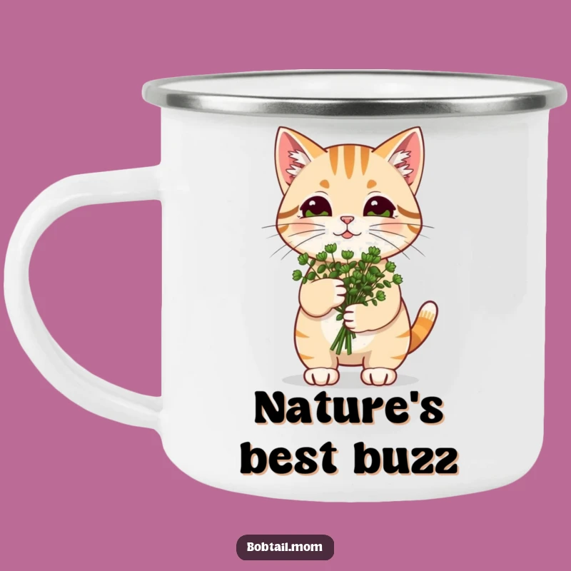 Funny Catnip Bobtail Cat Camping Mug: Happy Trails with Feline Fun