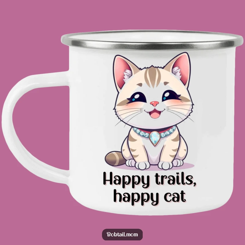 Funny Bobtail Cat Happy Collar Camping Mug: Joyful Adventures with Feline Flair