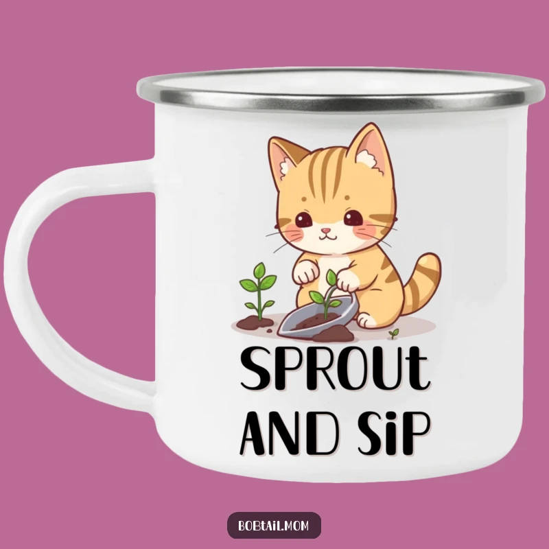 Funny Gardening Cat Bobtail Camping Mug - Durable Funny Gift for Outdoors