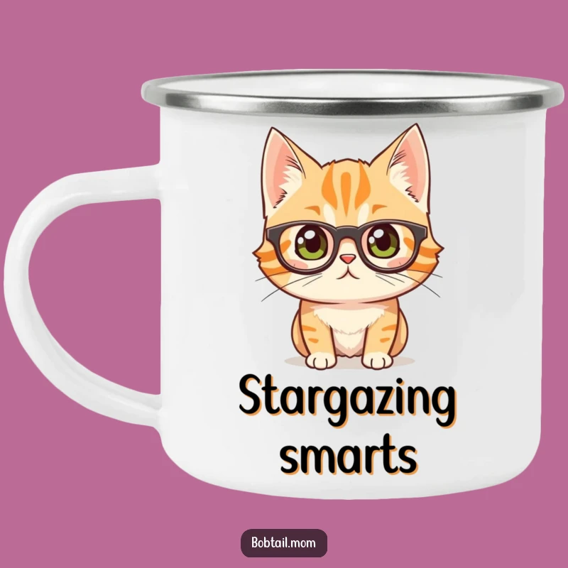 Funny Bobtail Cat Glasses Camping Mug: Curious Explorer Gift