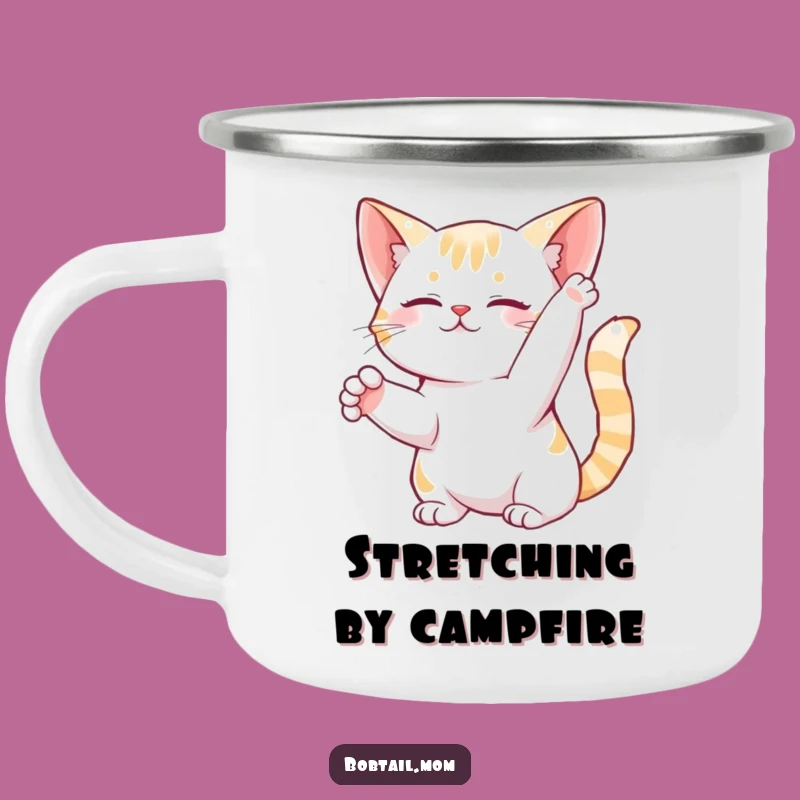 Funny Bobtail Cat Stretch Camping Mug: Outdoor Graceful Feline Cup, Perfect Funny Gift