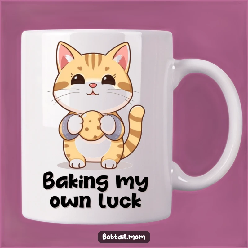 Funny Bobtail Cat Baker Mug - Hilarious Oven Mitts & Cookie Gift