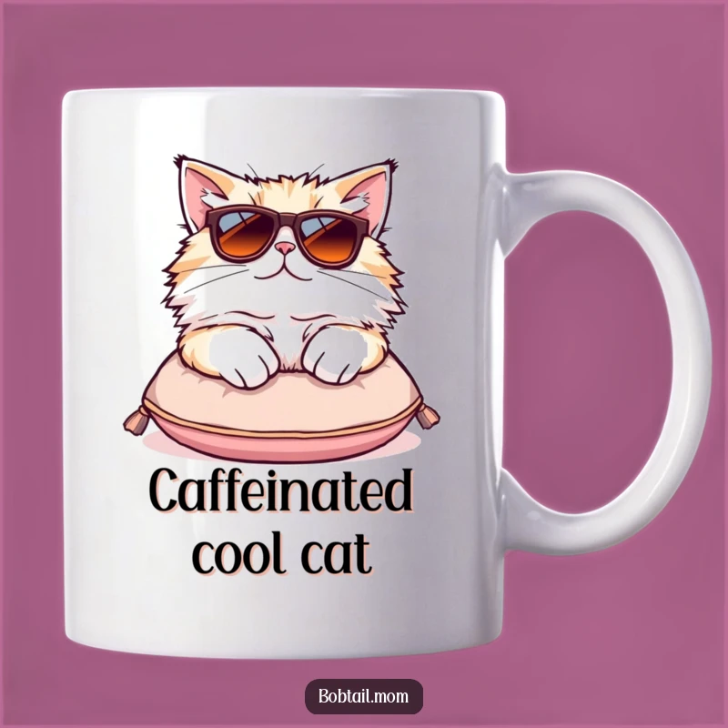 Funny Bobtail Cat Sunglasses Mug - Cool Lounging Kitty Gift