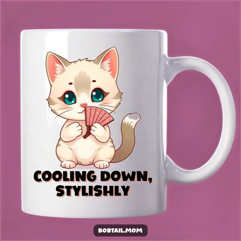 Funny Bobtail Cat Fanning Mug: A Chic Feline Gift for Hot Days and Cat Lovers