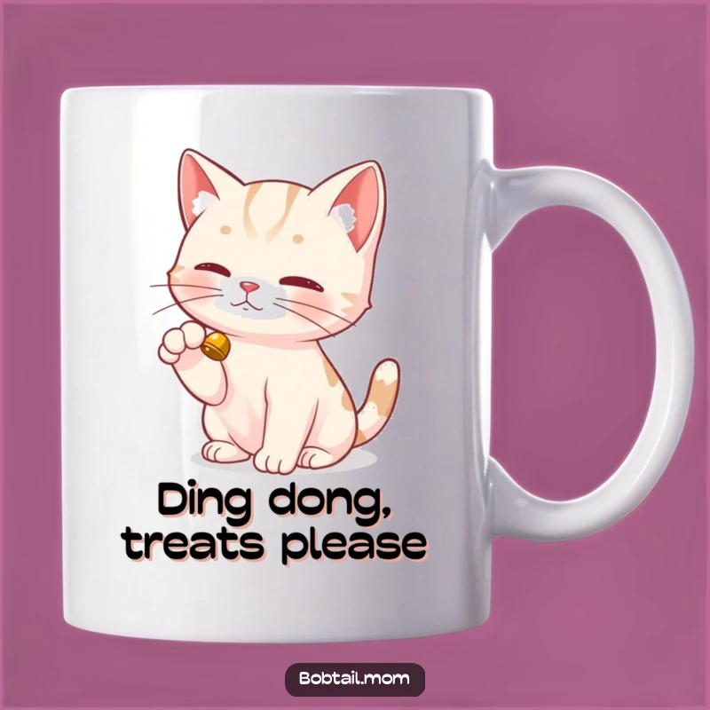 Funny Bobtail Cat Mug: Dainty Paw Tapping Bell, Playful Sound Alert Gift