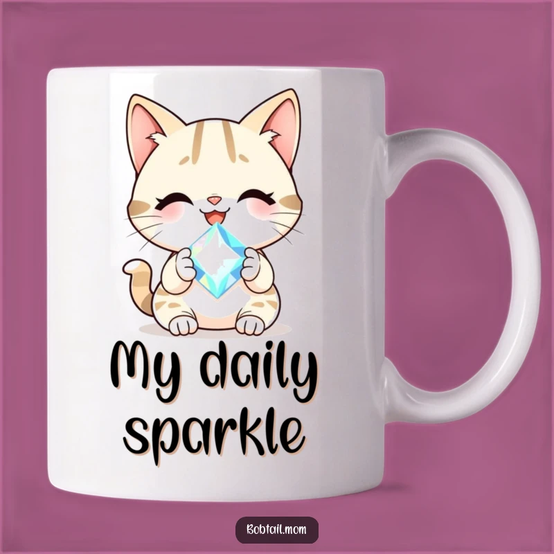 Funny Bobtail Cat Gem Mug: Cherish This Cheerful, Sparkling Feline Gift