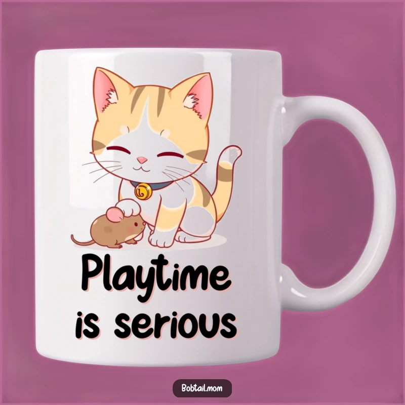 Funny Bobtail Cat Mouse Mug: Playful Feline Fun Gift for Cat Lovers