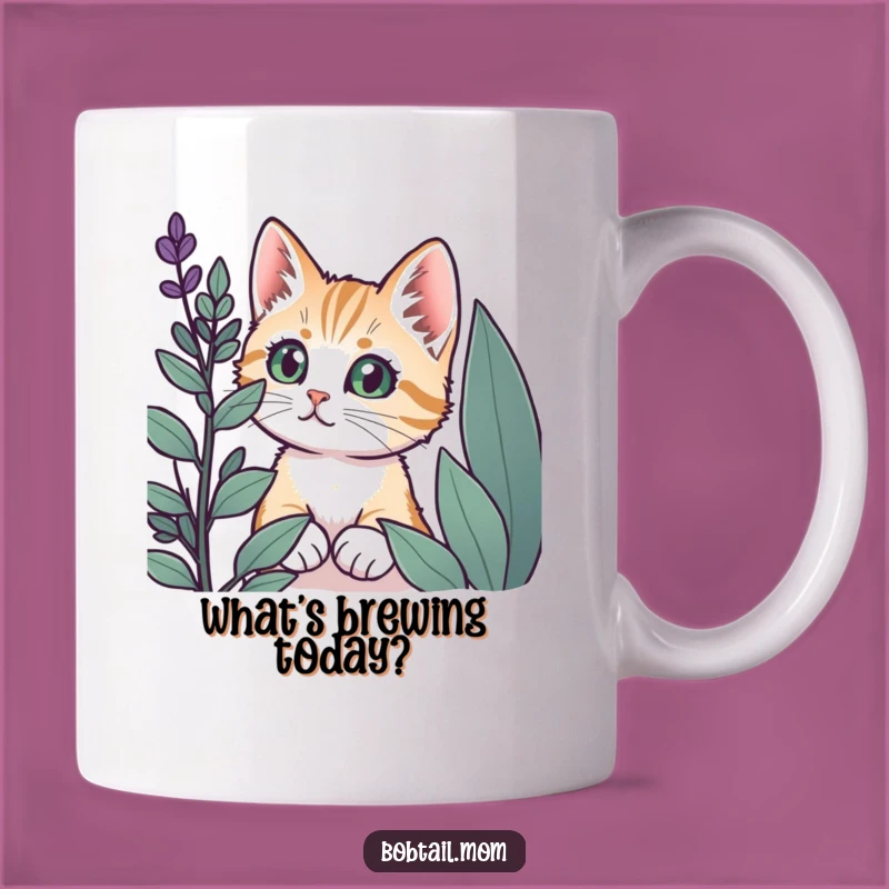 Funny Bobtail Cat Plant Peek Mug - Curious & Hilarious Gift for Cat Lovers