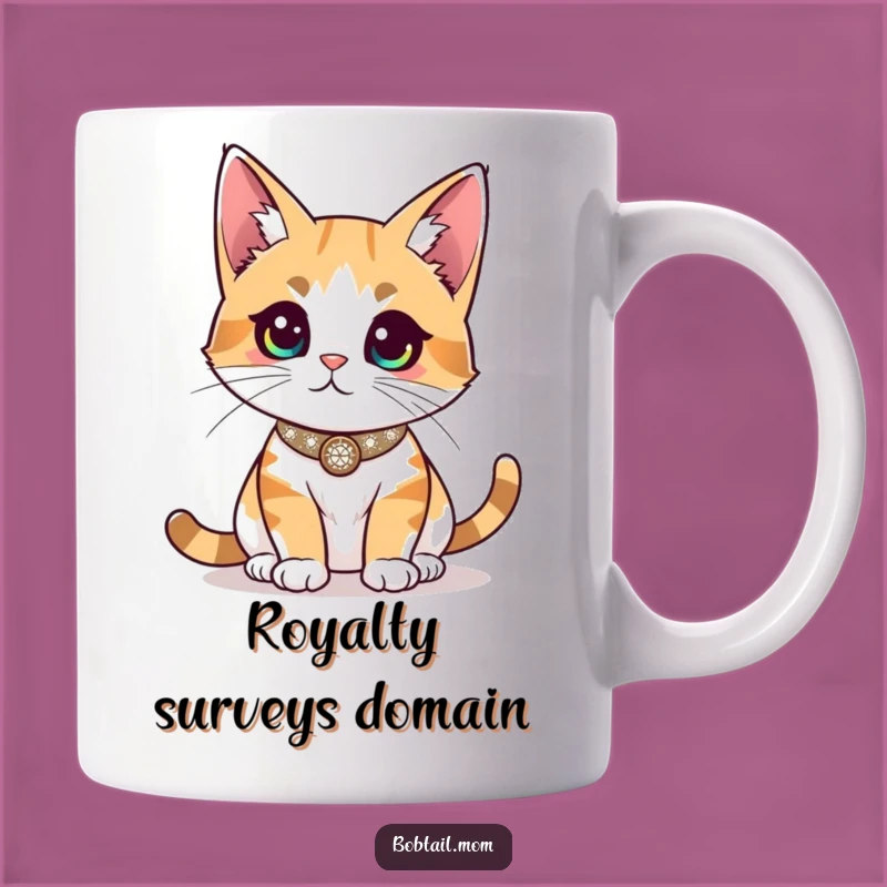 Funny Bobtail Cat Sparkly Collar Mug - Regal & Hilarious Feline Gift