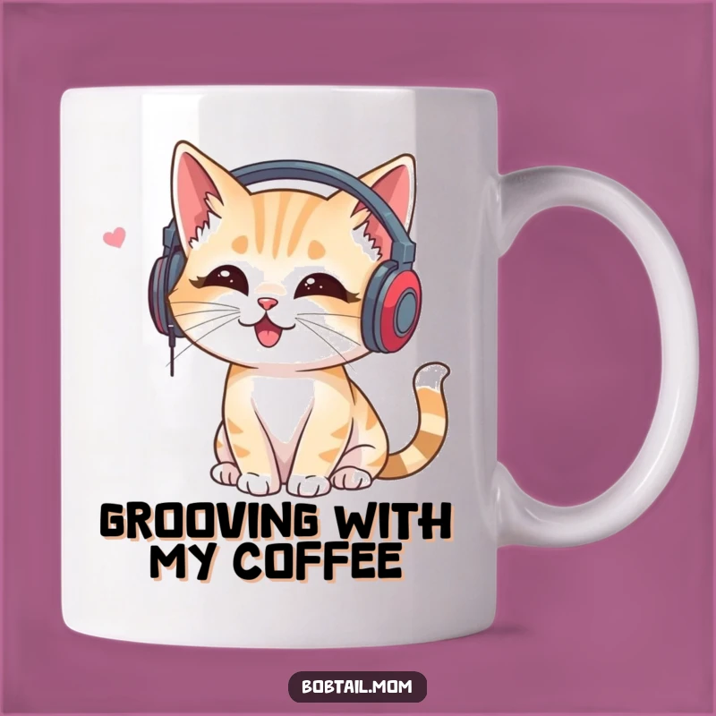 Funny DJ Bobtail Cat Headphones Mug: Groove to Tunes with Feline Fun