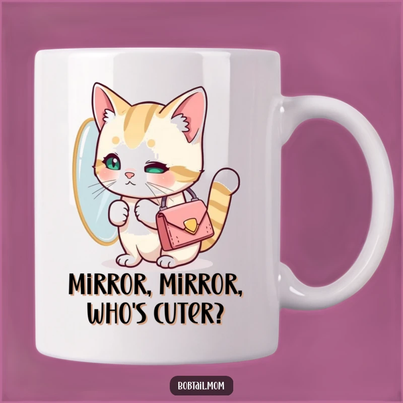 Funny Bobtail Cat Mirror Mug: A Chic Feline Gift for Vanity Cat Lovers