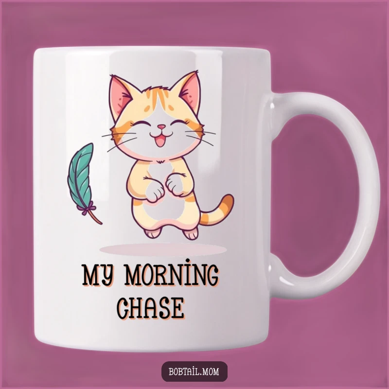 Funny Bobtail Cat Mug: Playful Leap Character Gift for Cat Lovers