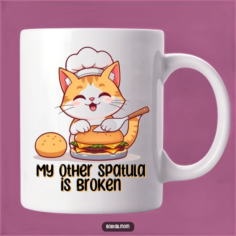 Funny Chef Bobtail Cat Flipping Burger Mug: The Perfect Hilarious Gift for Grill Masters