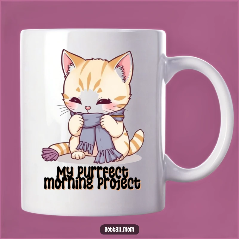 Funny Bobtail Cat Knitting Mug: A Hilarious Focused Feline Gift for Crafters