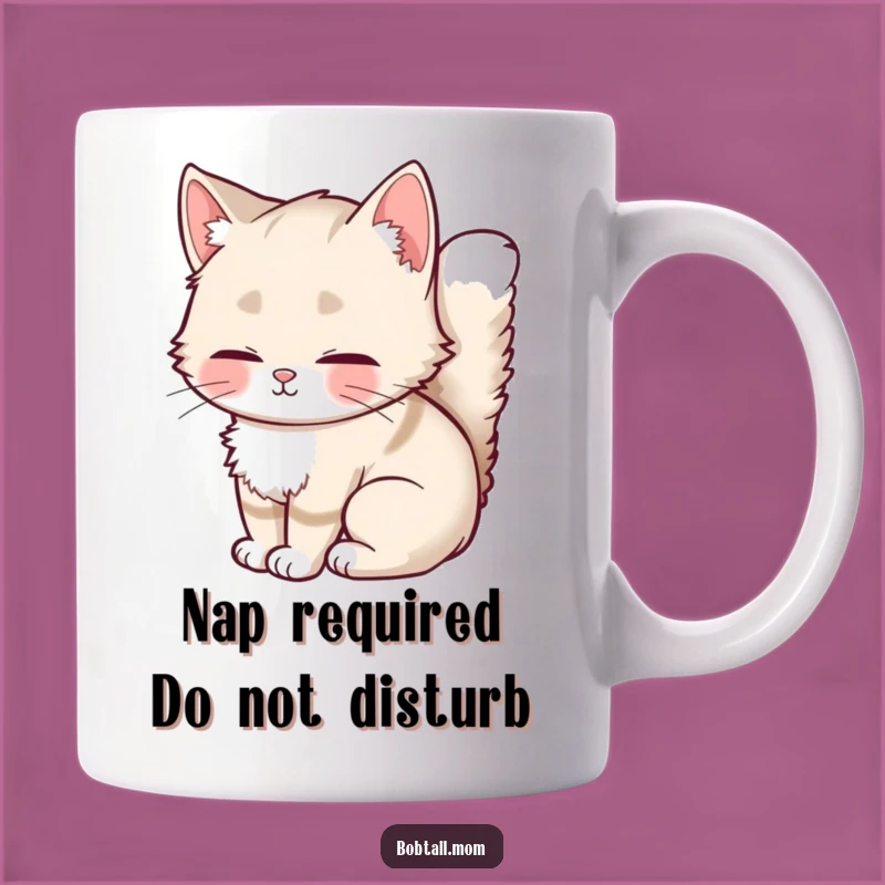 Funny Bobtail Cat Mug: Cute Fluffy Cat Contented Pose, Perfect Gift