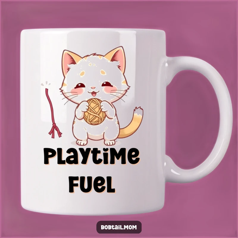 Funny Bobtail Cat Yarn Mug: Playful Cat Batting Toy
