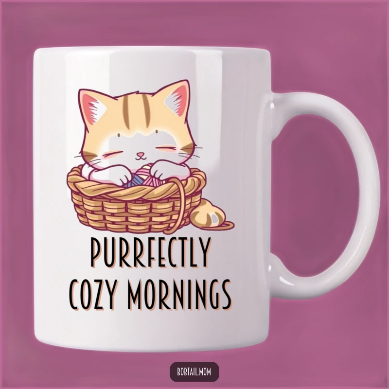 Funny Bobtail Cat Knitting Mug: Peaceful Napping Humor Gift for Knitters