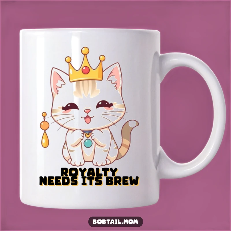 Funny Royal Bobtail Cat Crown Mug: Playful Charm for Cat Royalty
