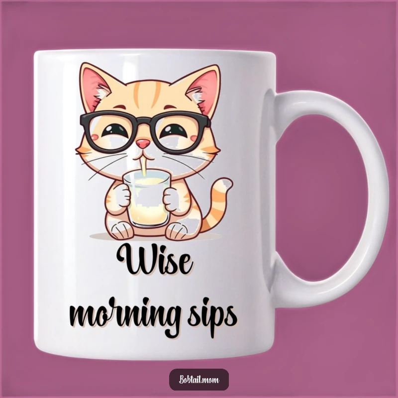 Funny Bobtail Cat Glasses Mug: Intellectual Sips and Cat Humor Gift