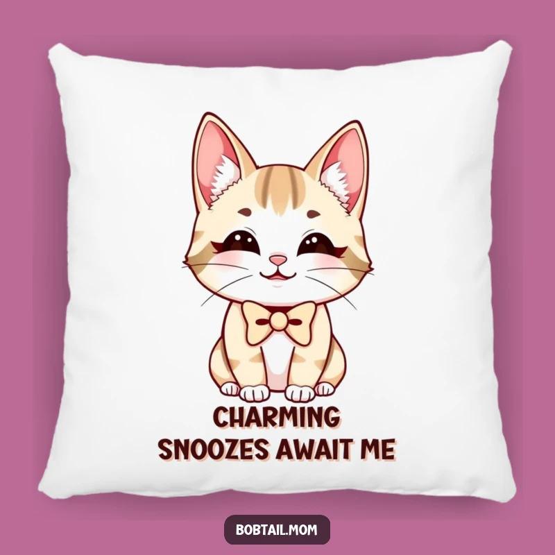 Funny Bobtail Cat Bowtie Pillow: Cozy Smiling Feline Accent, Charming Funny Gift