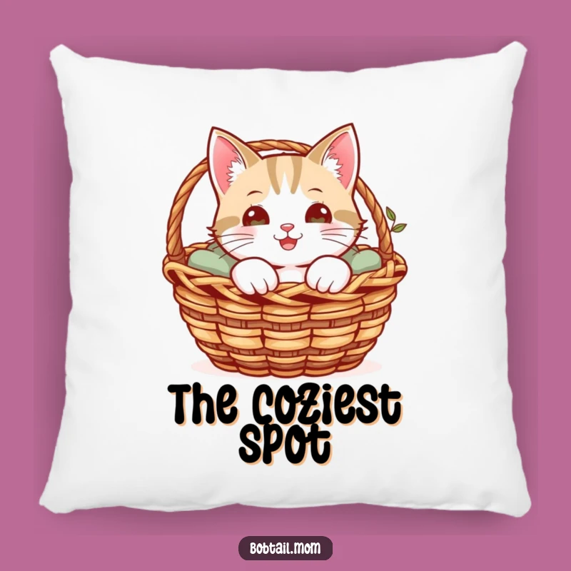 Funny Bobtail Cat Accent Pillow: Cheerful Cat Peeking Out