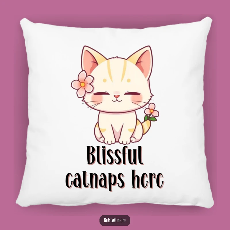 Funny Bobtail Cat Flower Pillow: Cozy Serene Feline Comfort, Perfect Funny Gift