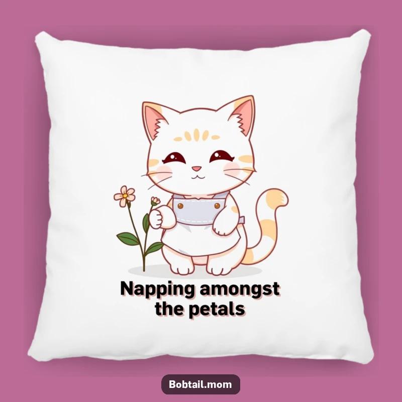 Funny Bobtail Cat Gardener Pillow: Cute Apron Comfort with Feline Charm