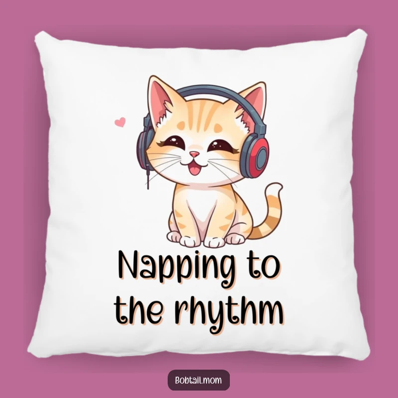 Funny Bobtail Cat Headphones Pillow: Relax with Musical Comfort