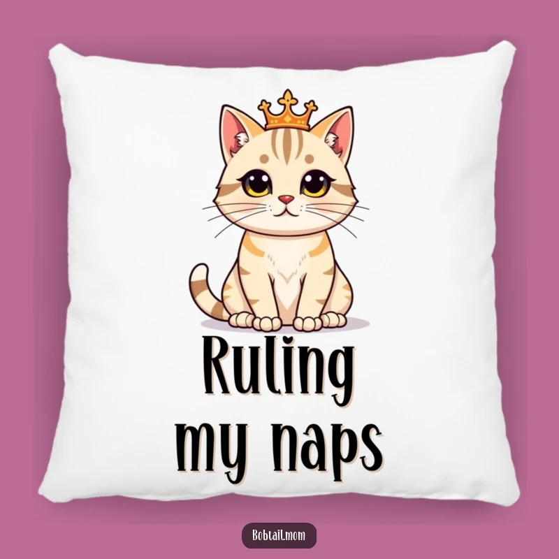 Funny Bobtail Cat Regal Pillow: Cozy Proud Feline Comfort, Perfect Funny Gift