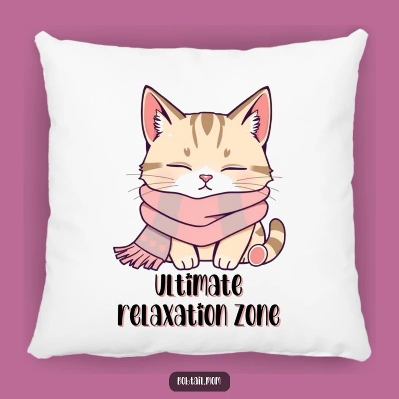 Funny Bobtail Cat Scarf Pillow: Contented Nap Cushion Gift