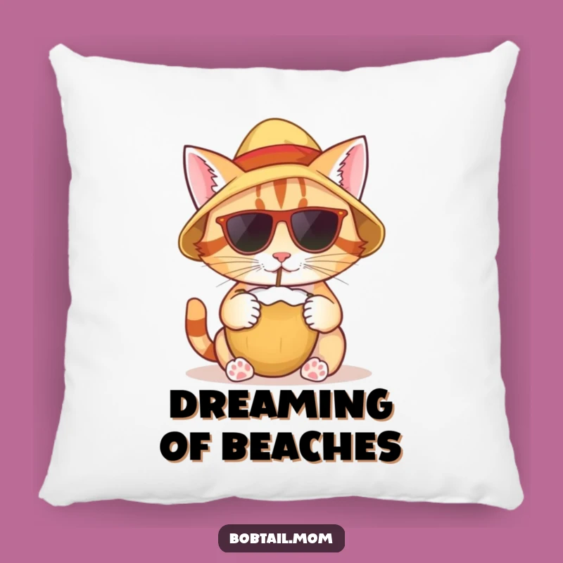Funny Bobtail Cat Tropical Pillow: Cozy Comfort with Hilarious Island Charm