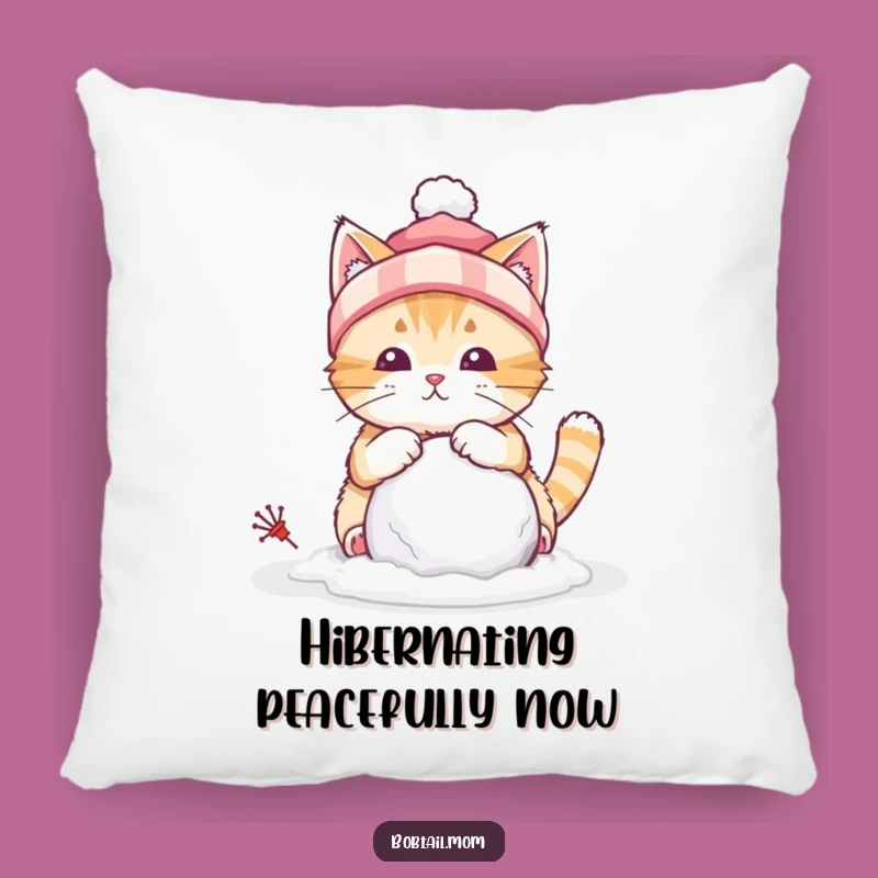 Funny Bobtail Cat Winter Pillow: Cozy Comfort with Hilarious Snowball Charm
