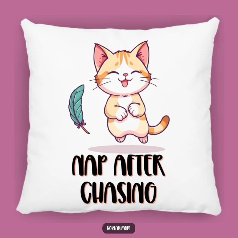 Funny Bobtail Cat Pillow: Playful Leap Character Comfort, Cat Gift