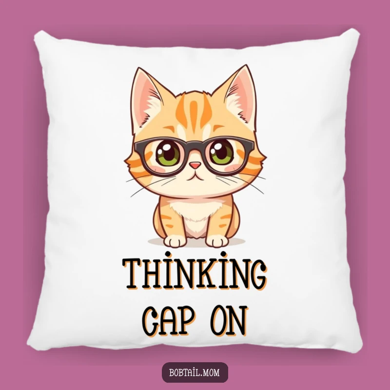 Funny Bobtail Cat Glasses Pillow: Curious Decor Cushion Gift