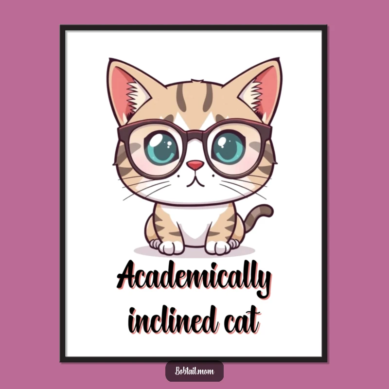Digital Funny Bobtail Cat Reader Art: Instant Intellectual Charm for Your Walls