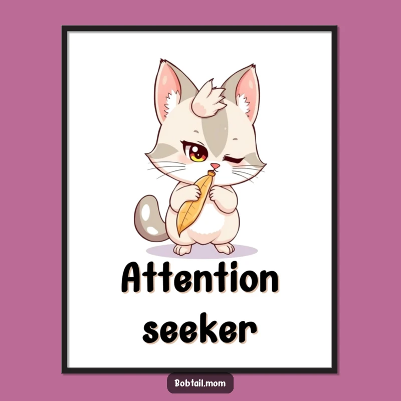 Funny Bobtail Feather Batting Digital Print: Playful Cat Art, a Hilarious Instant Decor Gift