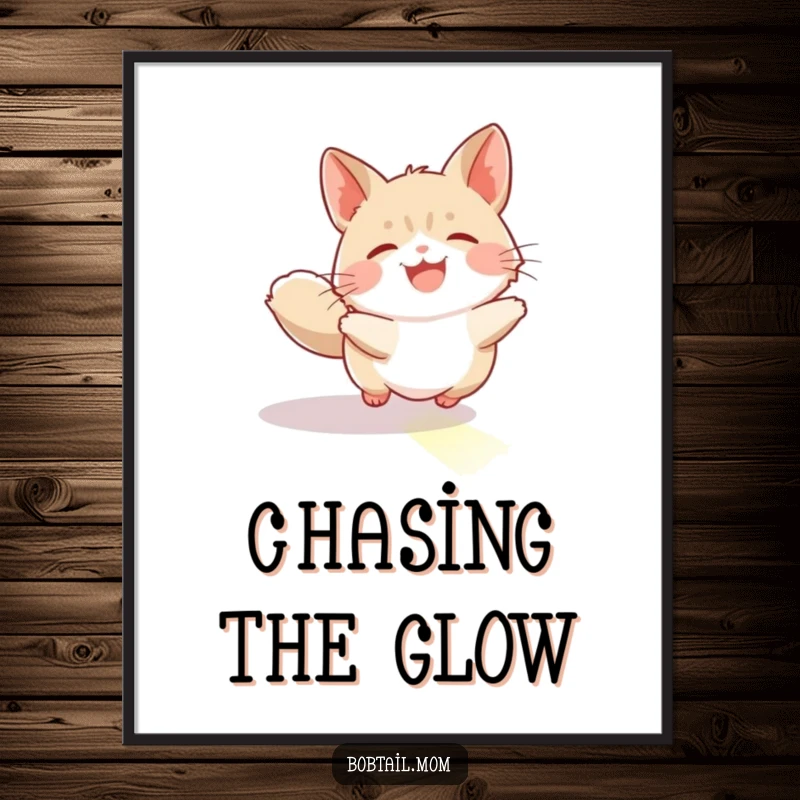 Funny Bobtail Digital Art Print: A bobtail cat joyfully chasing a sunbeam, ready for happy and humorous decor.